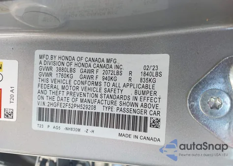 2023 Honda Civic Sport from USA, damaged, VIN 2HGFE2F52PH529208